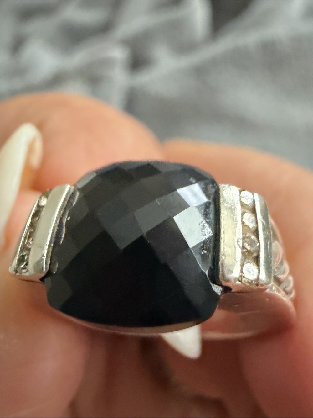 David Yurman Black Faceted Stone Sterling Ring